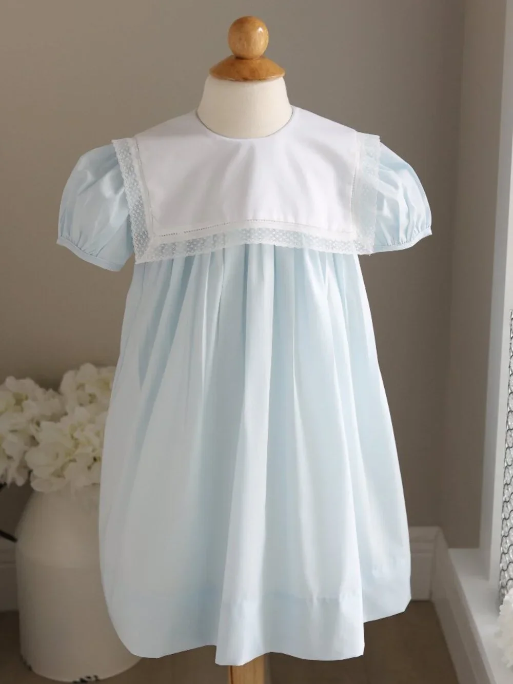 Blue Heirloom Dress White Collar Vintage Lace Trim Portrait Special Occasion NWT